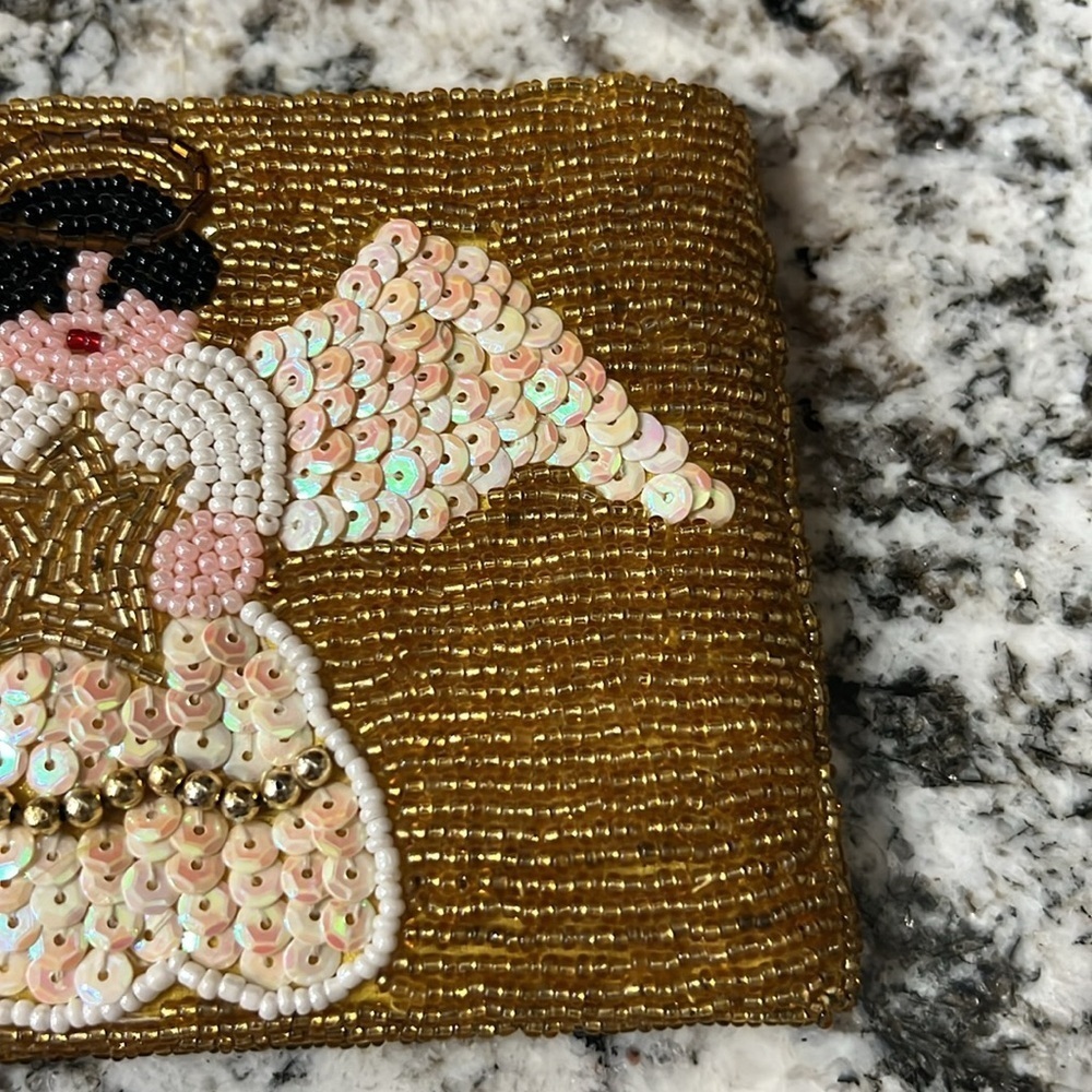 Vintage Angel Purse Beaded Ermo Wristlet Bag Coin Gold Christmas Holiday - Picture 8 of 10